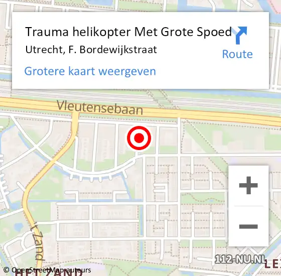 Locatie op kaart van de 112 melding: Trauma helikopter Met Grote Spoed Naar Utrecht, F. Bordewijkstraat op 22 december 2024 19:54