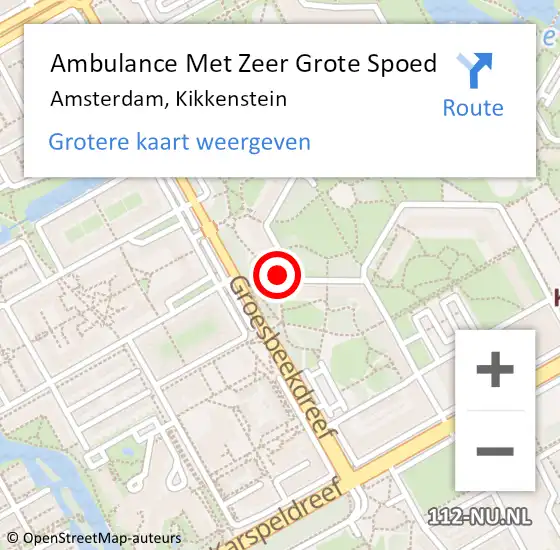 Locatie op kaart van de 112 melding: Ambulance Met Zeer Grote Spoed Naar Amsterdam, Kikkenstein op 22 december 2024 20:07