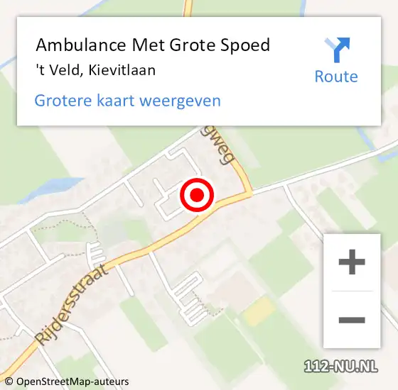 Locatie op kaart van de 112 melding: Ambulance Met Grote Spoed Naar 't Veld, Kievitlaan op 22 december 2024 20:17