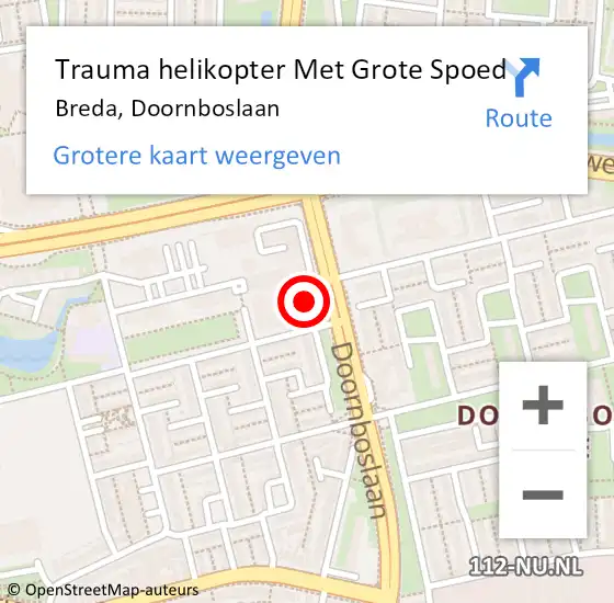 Locatie op kaart van de 112 melding: Trauma helikopter Met Grote Spoed Naar Breda, Doornboslaan op 22 december 2024 22:08