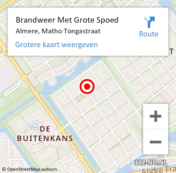 Locatie op kaart van de 112 melding: Brandweer Met Grote Spoed Naar Almere, Matho Tongastraat op 22 december 2024 22:11