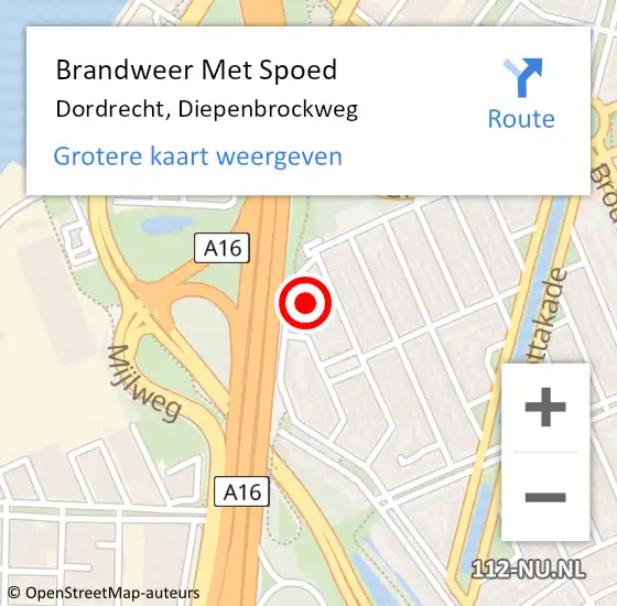 Locatie op kaart van de 112 melding: Brandweer Met Spoed Naar Dordrecht, Diepenbrockweg op 22 december 2024 22:12