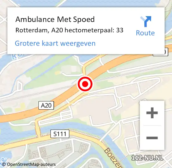 Locatie op kaart van de 112 melding: Ambulance Met Spoed Naar Rotterdam, A20 hectometerpaal: 33 op 22 december 2024 22:35