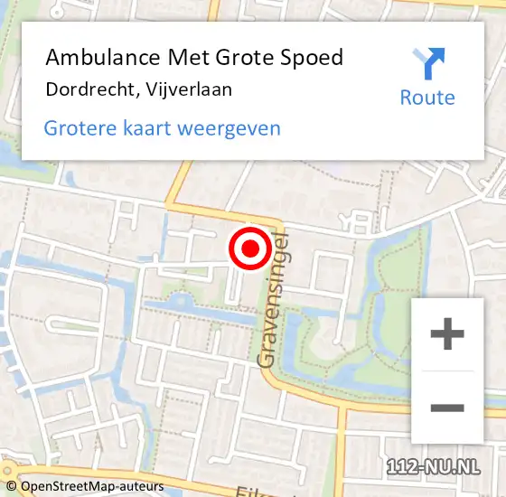 Locatie op kaart van de 112 melding: Ambulance Met Grote Spoed Naar Dordrecht, Vijverlaan op 22 december 2024 23:04