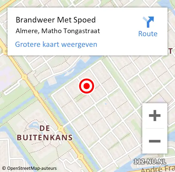 Locatie op kaart van de 112 melding: Brandweer Met Spoed Naar Almere, Matho Tongastraat op 22 december 2024 23:05