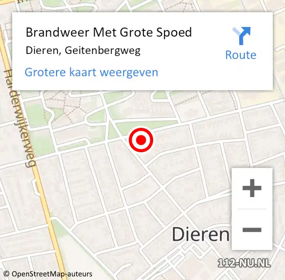 Locatie op kaart van de 112 melding: Brandweer Met Grote Spoed Naar Dieren, Geitenbergweg op 22 december 2024 23:21