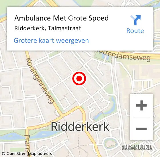 Locatie op kaart van de 112 melding: Ambulance Met Grote Spoed Naar Ridderkerk, Talmastraat op 22 december 2024 23:57