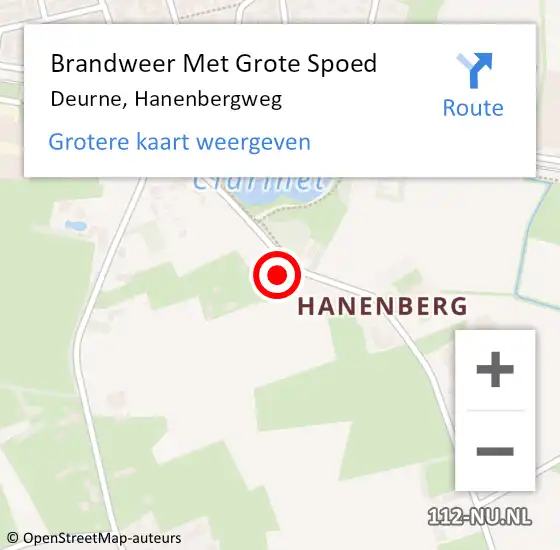 Locatie op kaart van de 112 melding: Brandweer Met Grote Spoed Naar Deurne, Hanenbergweg op 23 december 2024 00:32