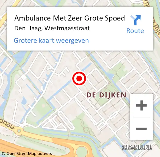 Locatie op kaart van de 112 melding: Ambulance Met Zeer Grote Spoed Naar Den Haag, Westmaasstraat op 23 december 2024 01:27