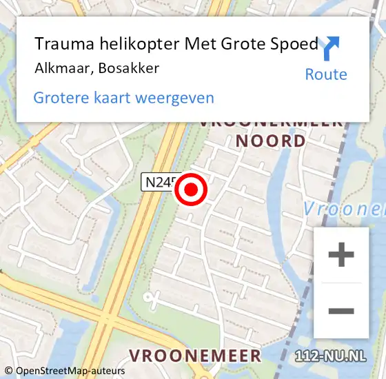 Locatie op kaart van de 112 melding: Trauma helikopter Met Grote Spoed Naar Alkmaar, Bosakker op 23 december 2024 02:52