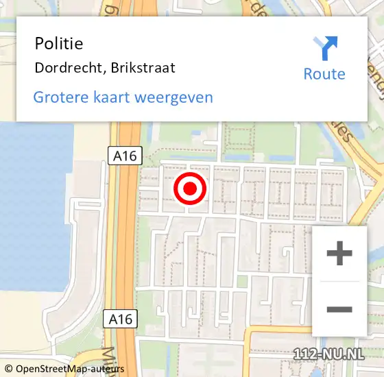 Locatie op kaart van de 112 melding: Politie Dordrecht, Brikstraat op 23 december 2024 03:42