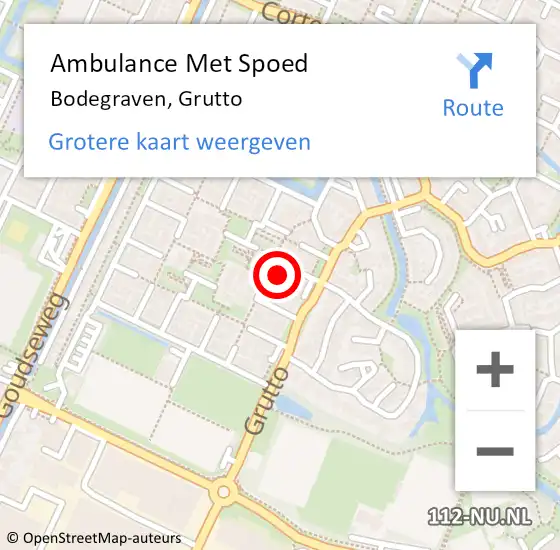 Locatie op kaart van de 112 melding: Ambulance Met Spoed Naar Bodegraven, Grutto op 23 december 2024 06:03