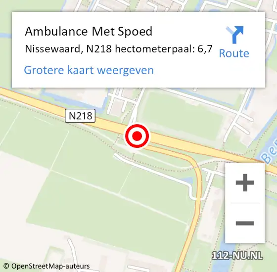 Locatie op kaart van de 112 melding: Ambulance Met Spoed Naar Nissewaard, N218 hectometerpaal: 6,7 op 23 december 2024 07:09