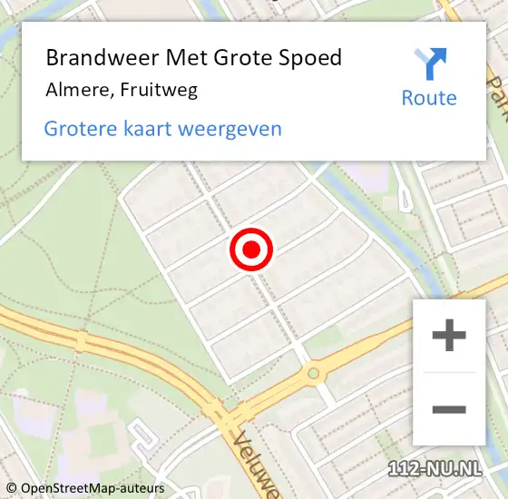 Locatie op kaart van de 112 melding: Brandweer Met Grote Spoed Naar Almere, Fruitweg op 23 december 2024 08:54