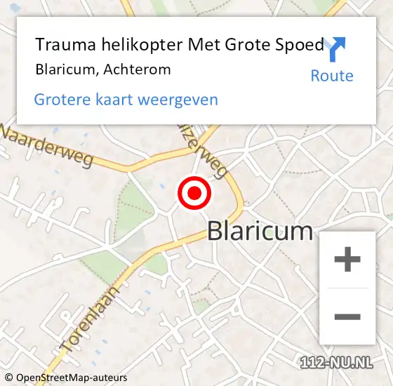 Locatie op kaart van de 112 melding: Trauma helikopter Met Grote Spoed Naar Blaricum, Achterom op 23 december 2024 08:59