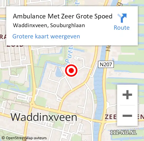 Locatie op kaart van de 112 melding: Ambulance Met Zeer Grote Spoed Naar Waddinxveen, Souburghlaan op 23 december 2024 09:22