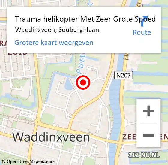 Locatie op kaart van de 112 melding: Trauma helikopter Met Zeer Grote Spoed Naar Waddinxveen, Souburghlaan op 23 december 2024 09:23