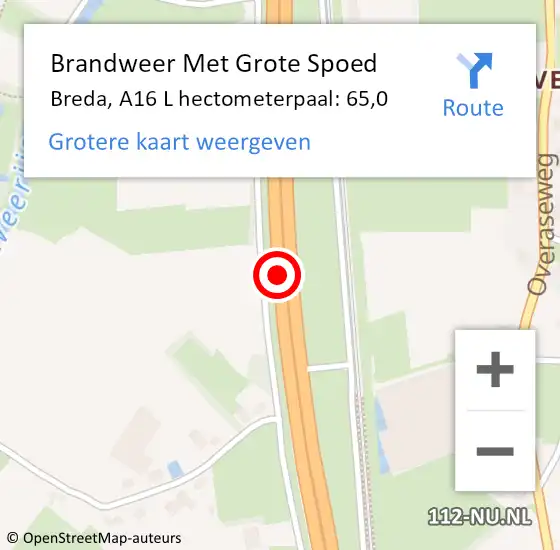 Locatie op kaart van de 112 melding: Brandweer Met Grote Spoed Naar Alphen-Chaam, A16 hectometerpaal: 66,2 op 23 december 2024 09:35