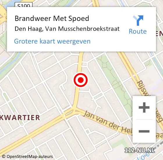 Locatie op kaart van de 112 melding: Brandweer Met Spoed Naar Den Haag, Van Musschenbroekstraat op 23 december 2024 10:06