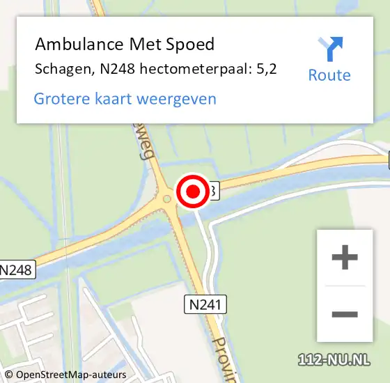 Locatie op kaart van de 112 melding: Ambulance Met Spoed Naar Schagen, N248 hectometerpaal: 5,2 op 23 december 2024 11:21