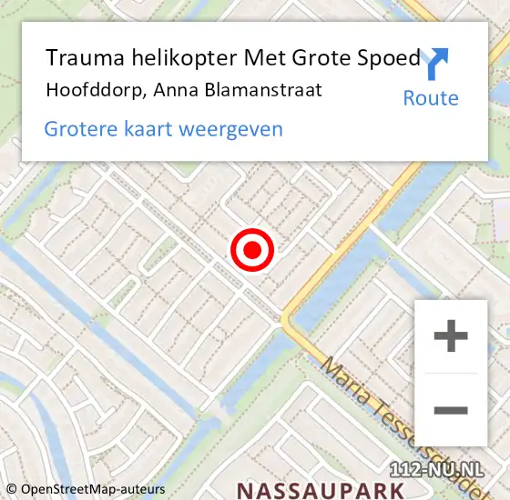 Locatie op kaart van de 112 melding: Trauma helikopter Met Grote Spoed Naar Hoofddorp, Anna Blamanstraat op 23 december 2024 11:37