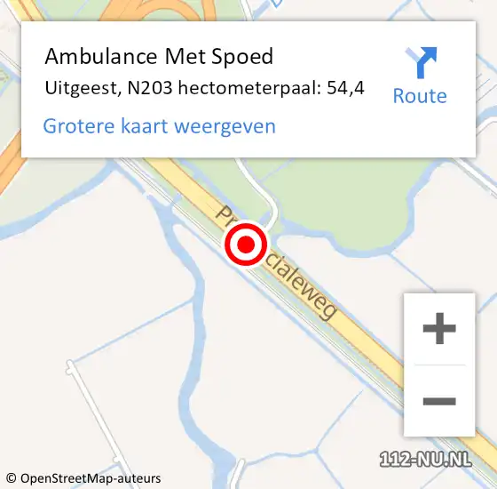 Locatie op kaart van de 112 melding: Ambulance Met Spoed Naar Uitgeest, N203 hectometerpaal: 54,4 op 23 december 2024 11:38