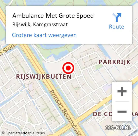 Locatie op kaart van de 112 melding: Ambulance Met Grote Spoed Naar Rijswijk, Kamgrasstraat op 23 december 2024 12:35