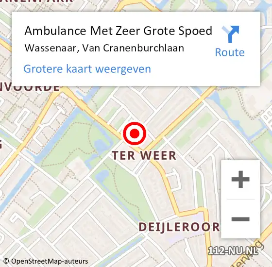 Locatie op kaart van de 112 melding: Ambulance Met Zeer Grote Spoed Naar Wassenaar, Van Cranenburchlaan op 23 december 2024 12:36