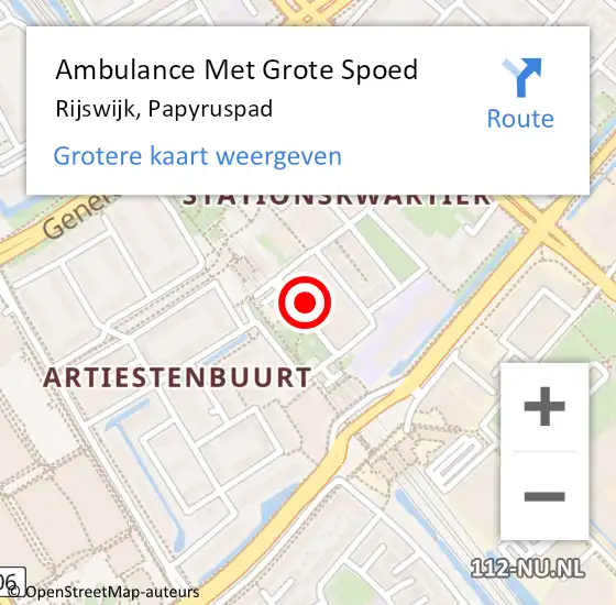 Locatie op kaart van de 112 melding: Ambulance Met Grote Spoed Naar Rijswijk, Papyruspad op 23 december 2024 13:01