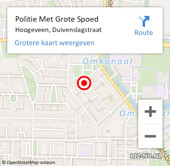 Locatie op kaart van de 112 melding: Politie Met Grote Spoed Naar Hoogeveen, Duivenslagstraat op 23 december 2024 13:09