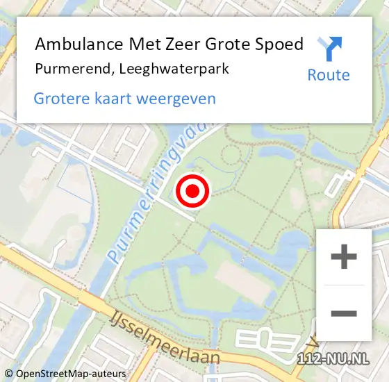 Locatie op kaart van de 112 melding: Ambulance Met Zeer Grote Spoed Naar Purmerend, Leeghwaterpark op 23 december 2024 14:32