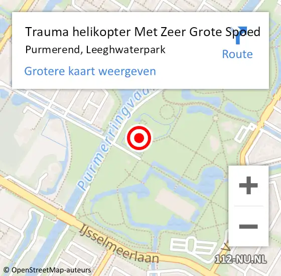 Locatie op kaart van de 112 melding: Trauma helikopter Met Zeer Grote Spoed Naar Purmerend, Leeghwaterpark op 23 december 2024 14:33