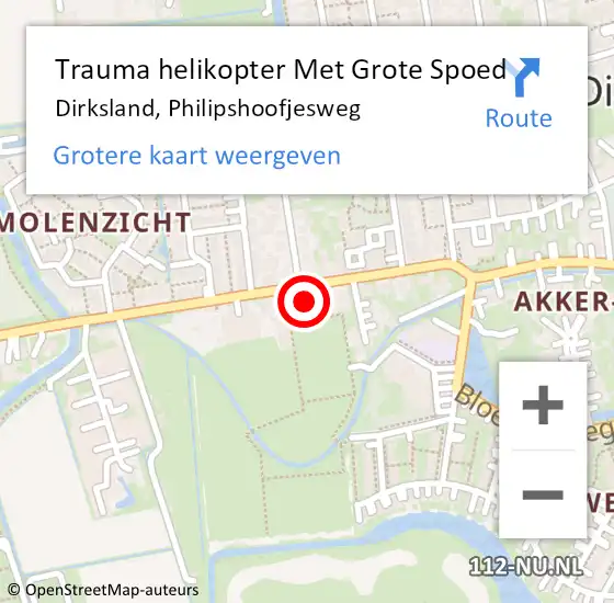 Locatie op kaart van de 112 melding: Trauma helikopter Met Grote Spoed Naar Dirksland, Philipshoofjesweg op 23 december 2024 14:36