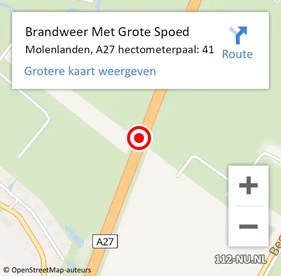 Locatie op kaart van de 112 melding: Brandweer Met Grote Spoed Naar Molenlanden, A27 hectometerpaal: 41 op 23 december 2024 14:45