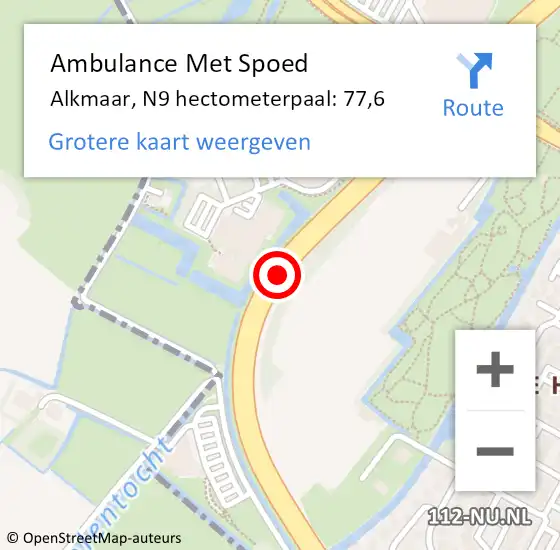 Locatie op kaart van de 112 melding: Ambulance Met Spoed Naar Alkmaar, N9 hectometerpaal: 77,6 op 23 december 2024 15:35