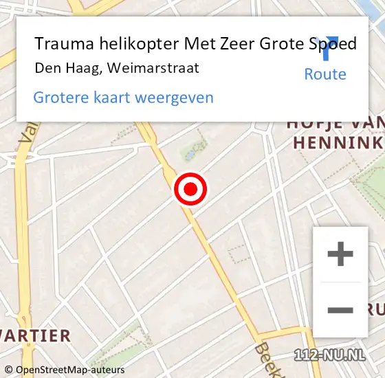 Locatie op kaart van de 112 melding: Trauma helikopter Met Zeer Grote Spoed Naar Den Haag, Weimarstraat op 23 december 2024 15:44