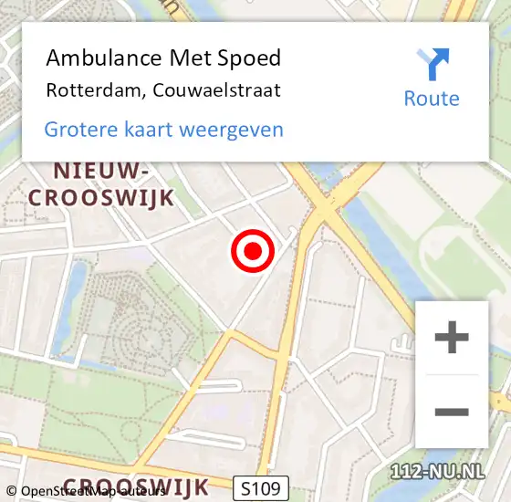 Locatie op kaart van de 112 melding: Ambulance Met Spoed Naar Rotterdam, Couwaelstraat op 23 december 2024 15:49