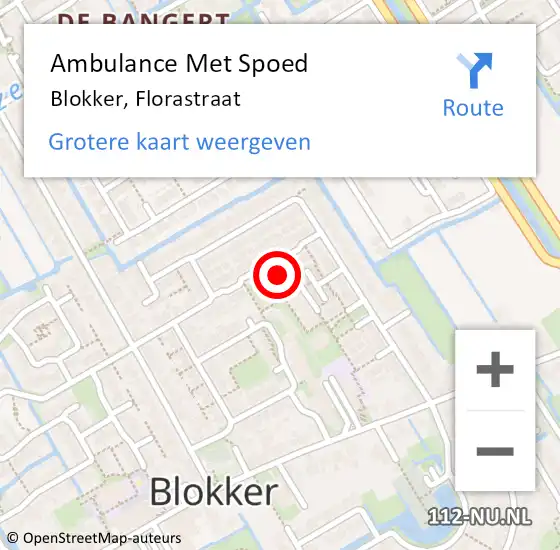 Locatie op kaart van de 112 melding: Ambulance Met Spoed Naar Blokker, Florastraat op 23 december 2024 16:03