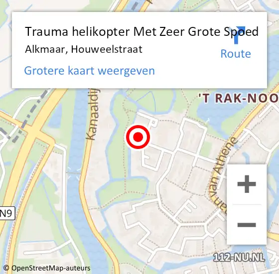 Locatie op kaart van de 112 melding: Trauma helikopter Met Zeer Grote Spoed Naar Alkmaar, Houweelstraat op 23 december 2024 16:09