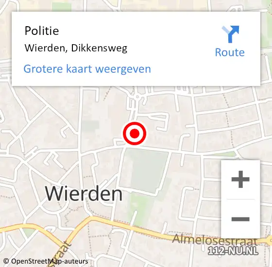 Locatie op kaart van de 112 melding: Politie Wierden, Dikkensweg op 23 december 2024 16:20