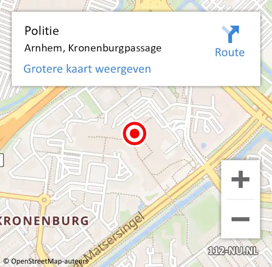 Locatie op kaart van de 112 melding: Politie Arnhem, Kronenburgpassage op 23 december 2024 16:47