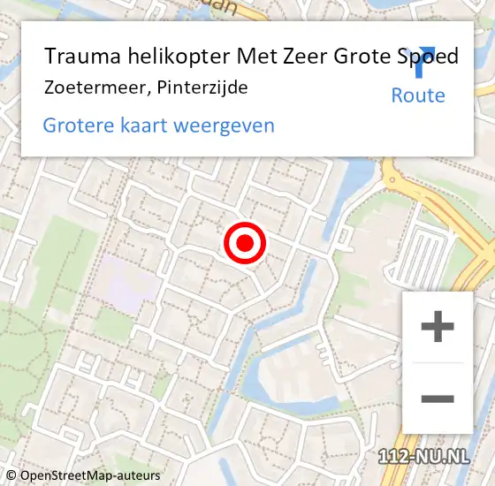 Locatie op kaart van de 112 melding: Trauma helikopter Met Zeer Grote Spoed Naar Zoetermeer, Pinterzijde op 23 december 2024 17:01