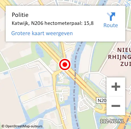 Locatie op kaart van de 112 melding: Politie Katwijk, N206 hectometerpaal: 15,8 op 23 december 2024 17:06