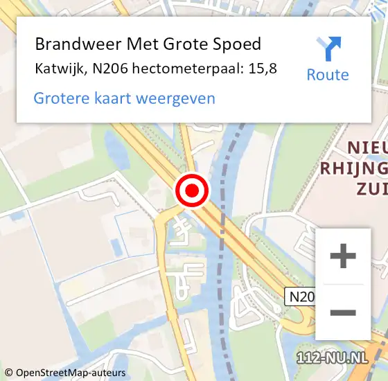 Locatie op kaart van de 112 melding: Brandweer Met Grote Spoed Naar Katwijk, N206 hectometerpaal: 15,8 op 23 december 2024 17:06