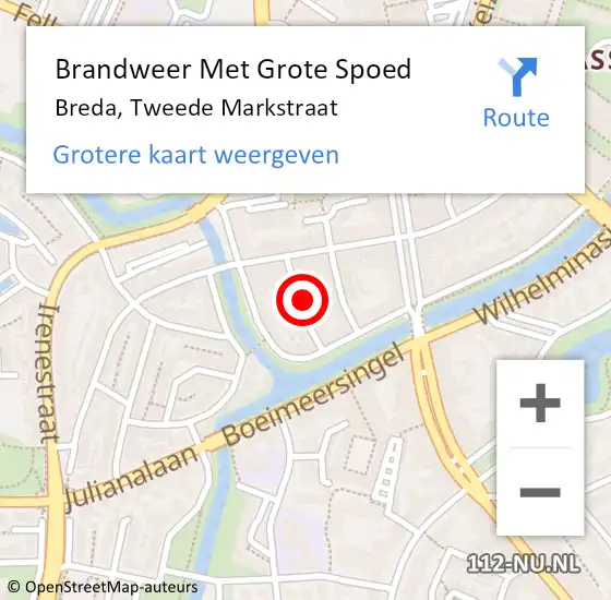 Locatie op kaart van de 112 melding: Brandweer Met Grote Spoed Naar Breda, Tweede Markstraat op 23 december 2024 17:10