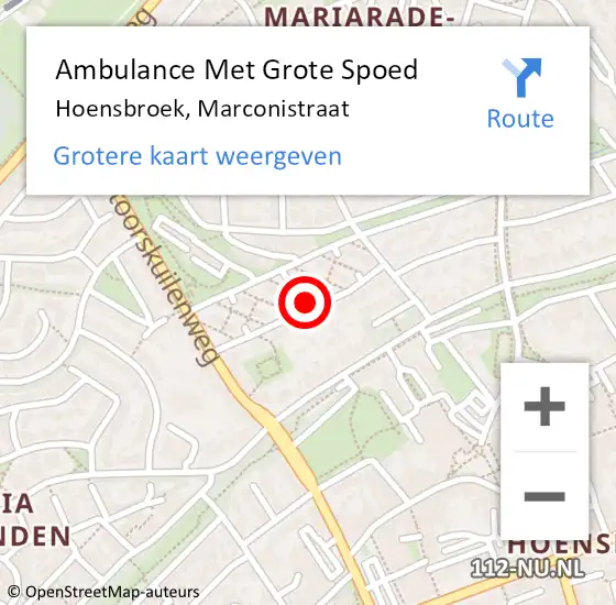 Locatie op kaart van de 112 melding: Ambulance Met Grote Spoed Naar Hoensbroek, Marconistraat op 31 oktober 2014 12:19