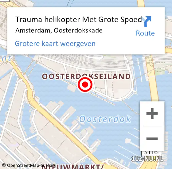 Locatie op kaart van de 112 melding: Trauma helikopter Met Grote Spoed Naar Amsterdam, Oosterdokskade op 23 december 2024 17:50