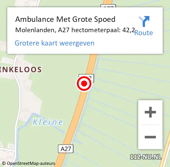 Locatie op kaart van de 112 melding: Ambulance Met Grote Spoed Naar Molenlanden, A27 hectometerpaal: 42,2 op 23 december 2024 17:55