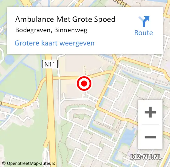 Locatie op kaart van de 112 melding: Ambulance Met Grote Spoed Naar Bodegraven, Binnenweg op 23 december 2024 18:00