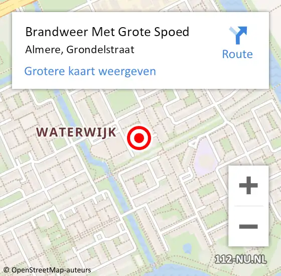 Locatie op kaart van de 112 melding: Brandweer Met Grote Spoed Naar Almere, Grondelstraat op 23 december 2024 19:01